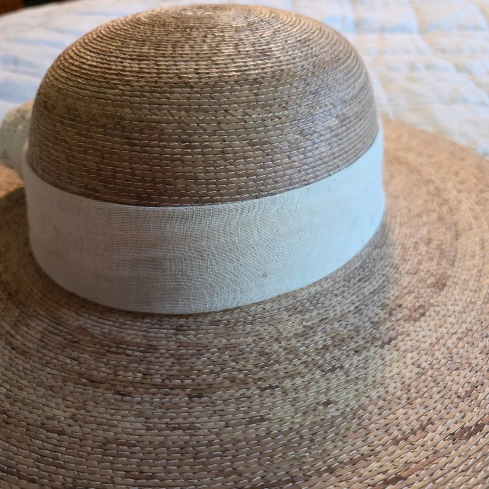 Unbranded Straw Sun Hat Womens OS Natural Tan Good Rosette Wide Brim Beach Boho
